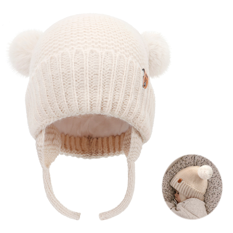 Infant Beanie Hat With Ears - Детская шерстяная шапка, милая меховая шапка