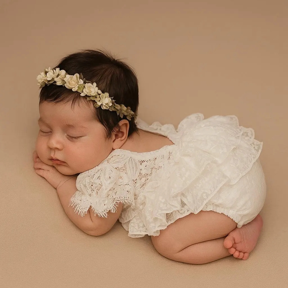 Newborn Baby Girl Romper Floral - Наряд для фотосессии новорожденных девочек: белый