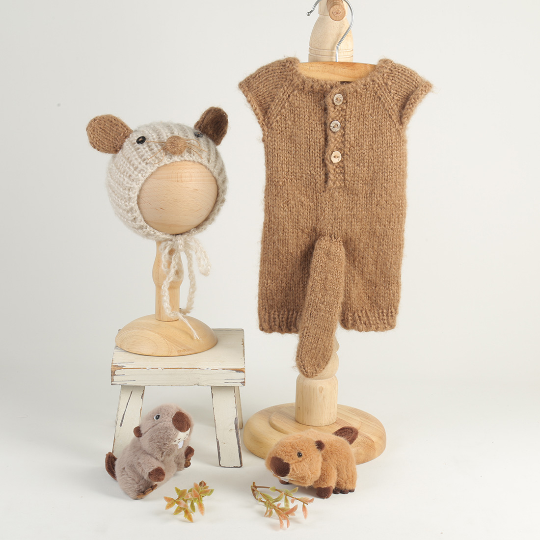 Infant Photography Props Outfit - Вязаный комплект реквизита для фотосессии новорожденных: