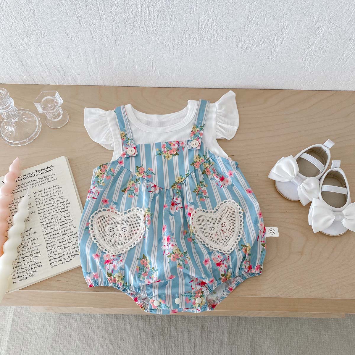 Newborn Baby Girl Romper Floral - 2 шт., детское боди с рукавами-фонариками,