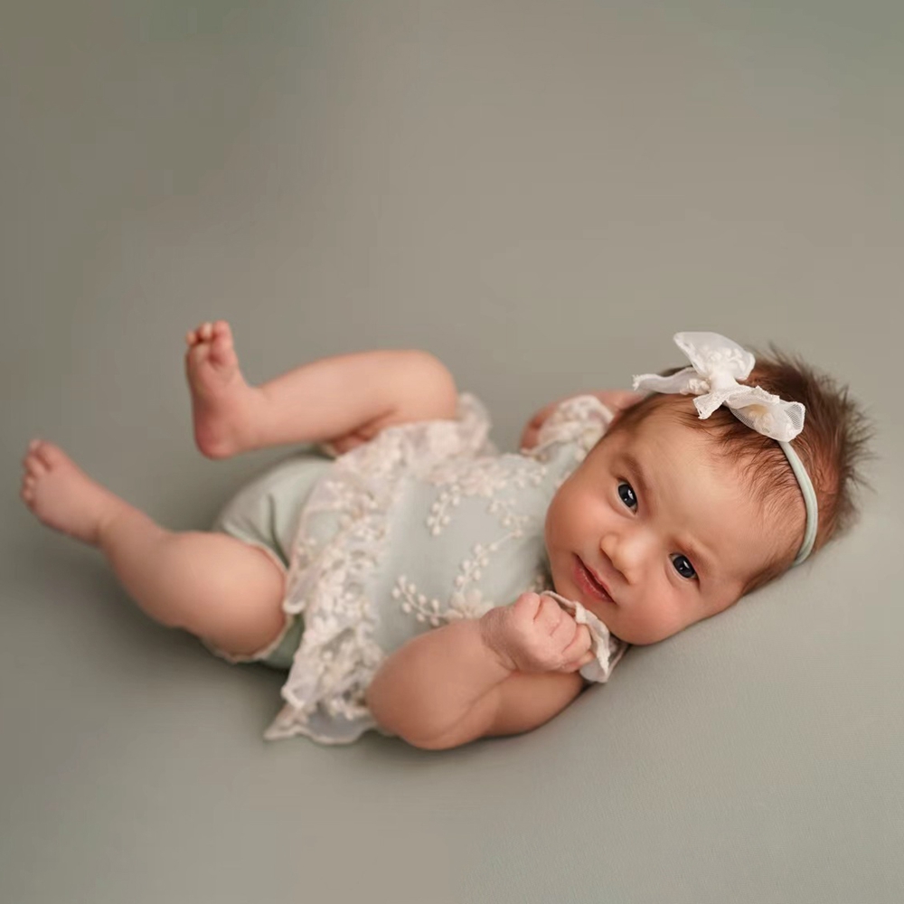 Newborn Baby Girl Romper Floral - Игривый комбинезон для новорожденных девочек пастельно-зеленого
