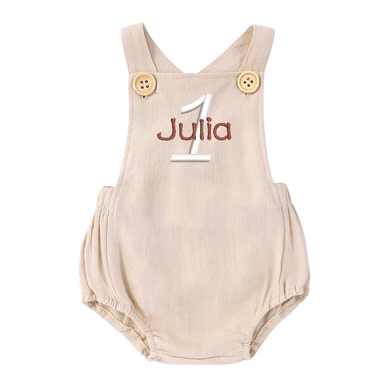 Baby Summer Linen Sleeveless Jumpsuit - Детский комбинезон без рукавов, с вышивкой