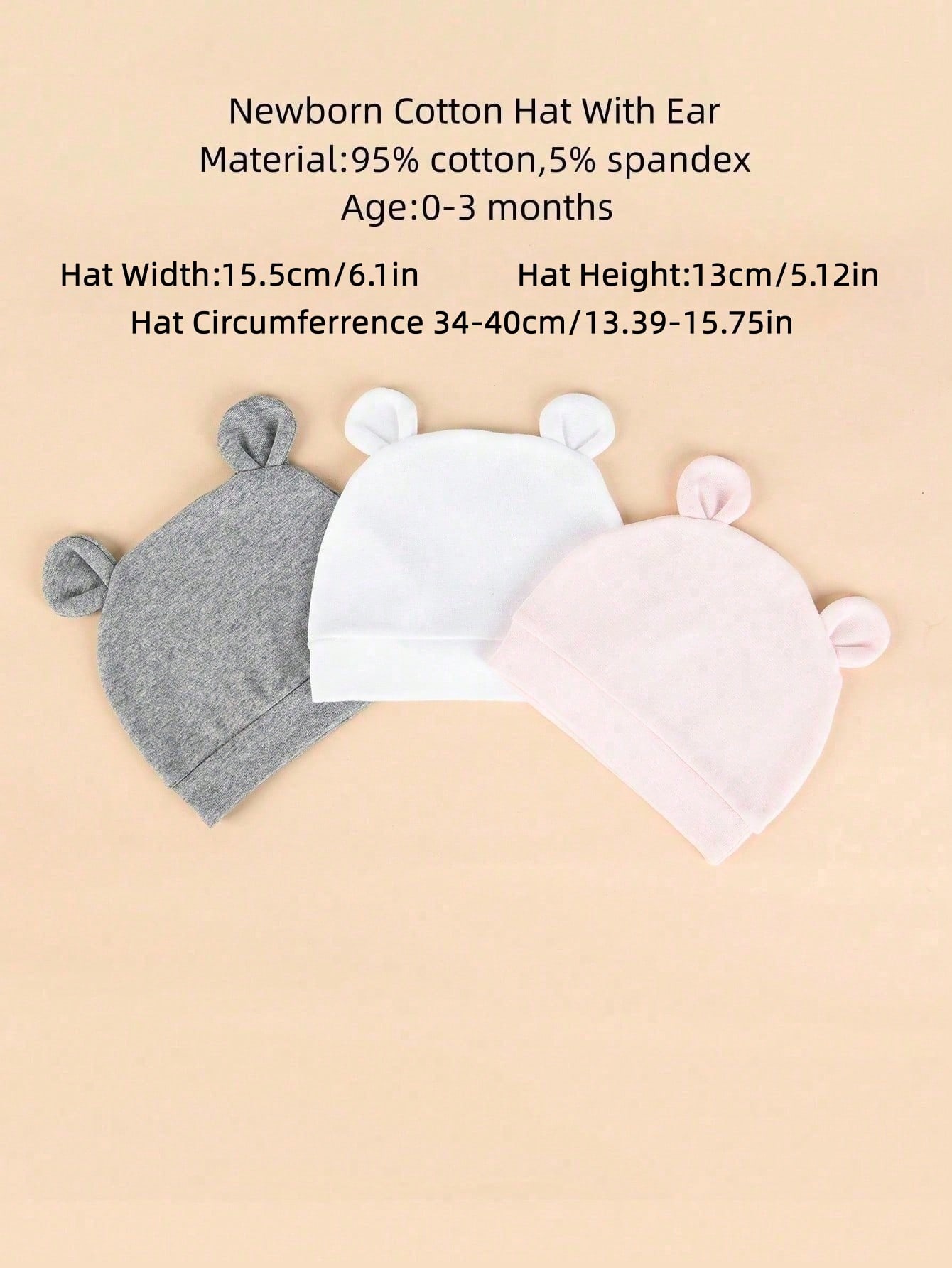 Набор из 3-х однотонных хлопко – обзор и цена Infant Beanie Hat With Ears